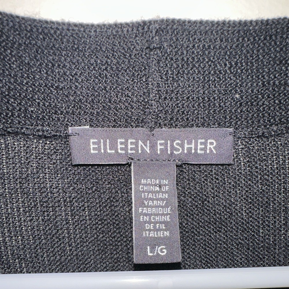 Eileen Fisher Womens Black 100% Merino Wool Knit Open Front Cardigan Sweater L/G